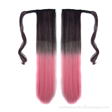 Wholesale Chorliss High Quality Ombre Double Drawn Wrap Ponytail With Natural Straight Tie In Ponytail Extensions Synthetic Hair